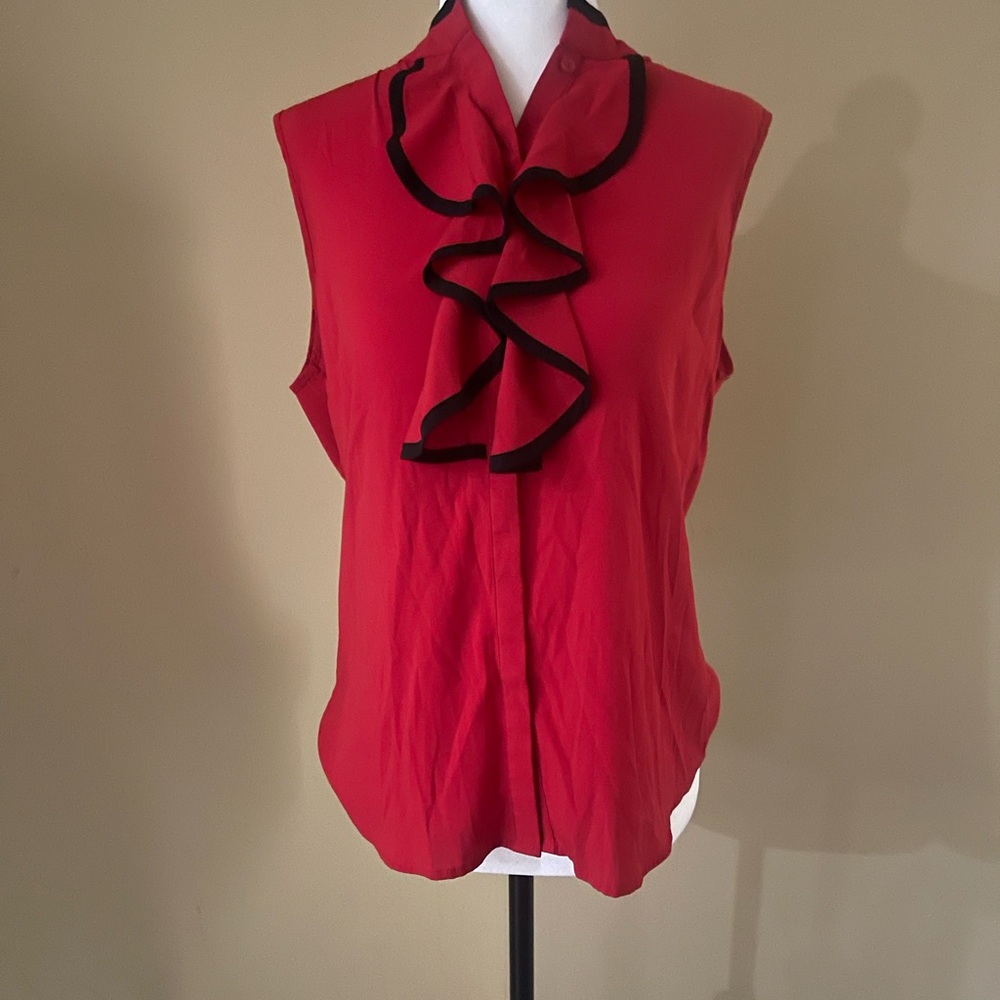 Elegant Red Sleeveless Ruffle Top